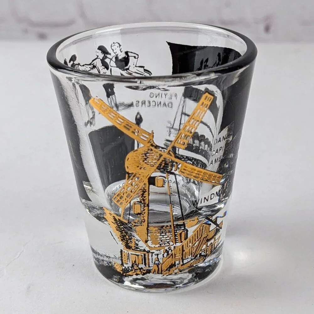 Vintage Solvang, California Gold/Black Shot Glass